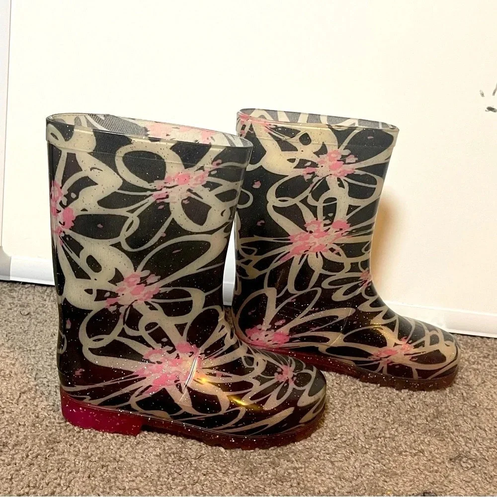 Firebugs By Mia Girl Purple Floral Rain Boots Size 13